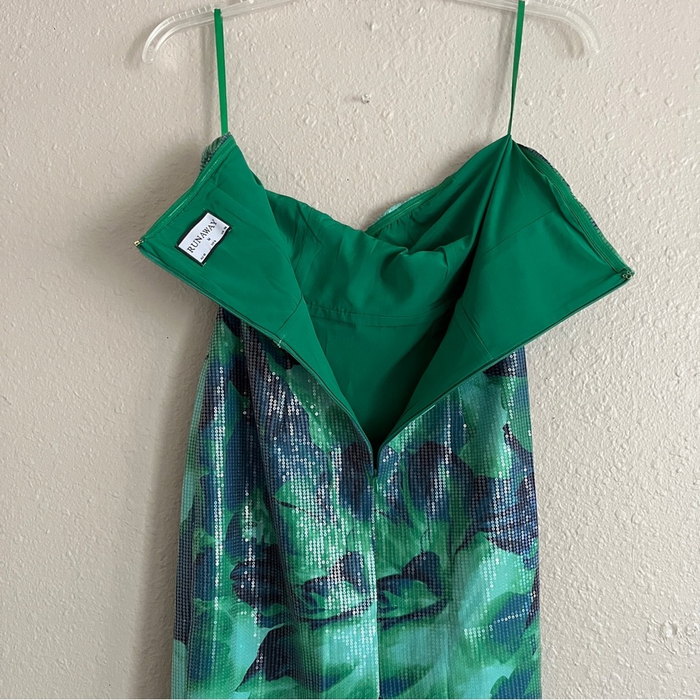 Strapless green and blue sequin floral dress - Picture 5 of 10